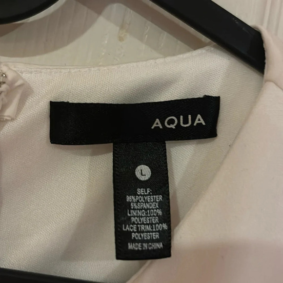 Aqua  white black lace trim loose fur A line mini dress - Picture 5 of 12